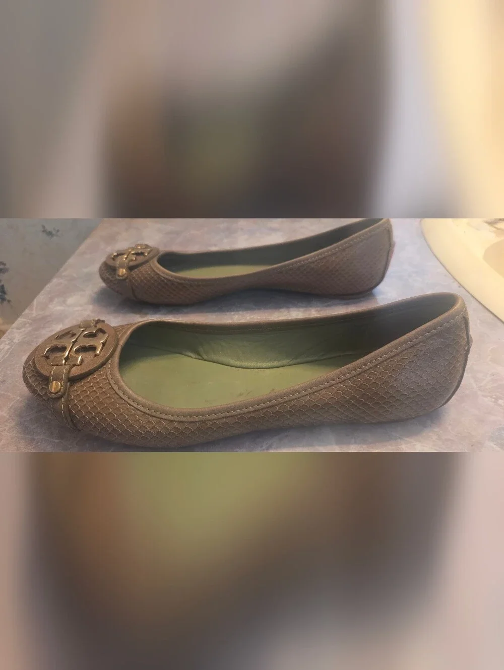 Tory Burch Dark Green Logo Ballet Flats